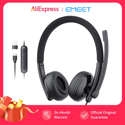 MEET Wired Headset with Microphone Call Center USB Headphones ENC Noise Cancelling Office Cable Earphones for Phone/PC Computer