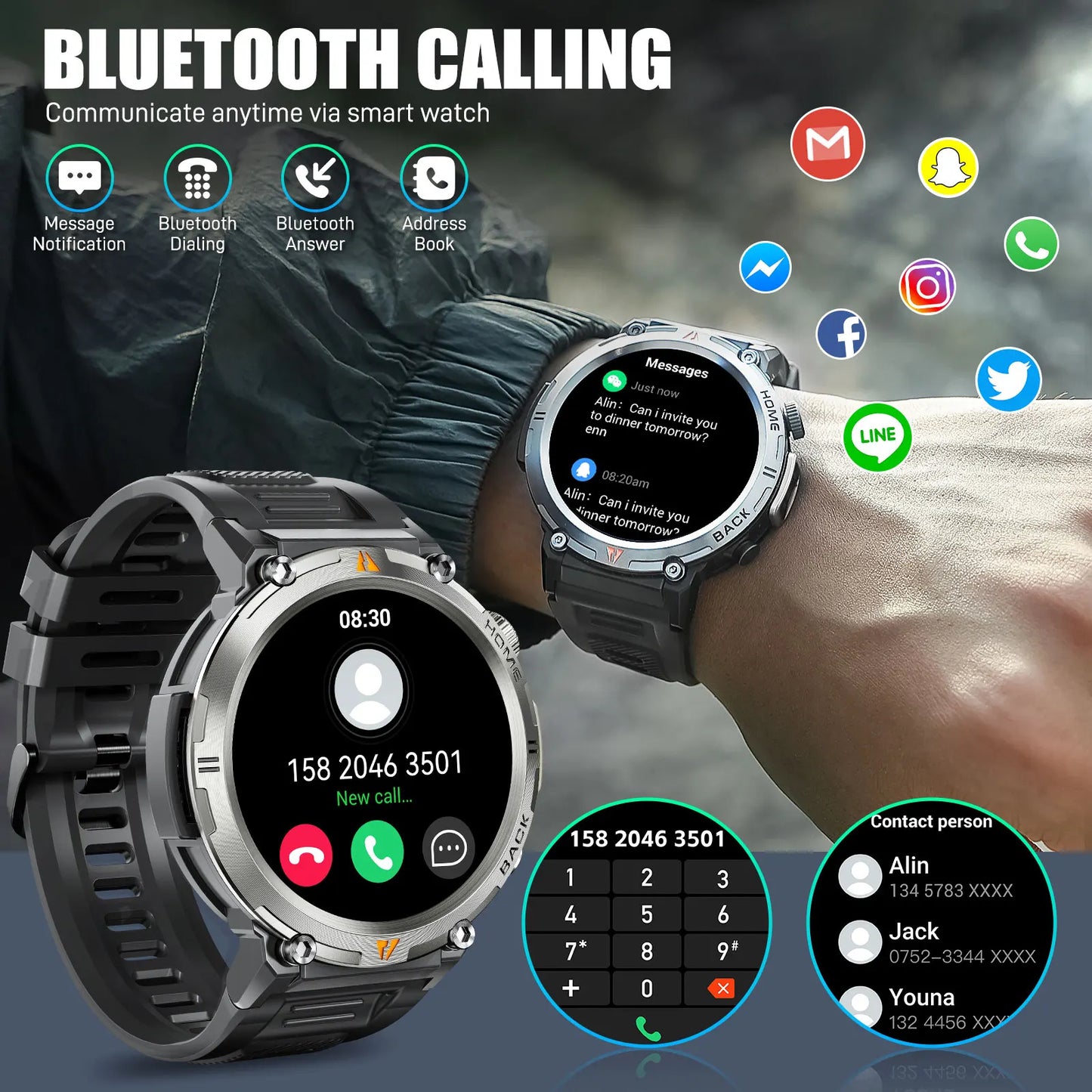 EIGIIS 2025 New Smart Watch KE3 3ATM Waterproof Sport Genuine Original Design Men Bluetooth Call Health Monitor With Flashlight