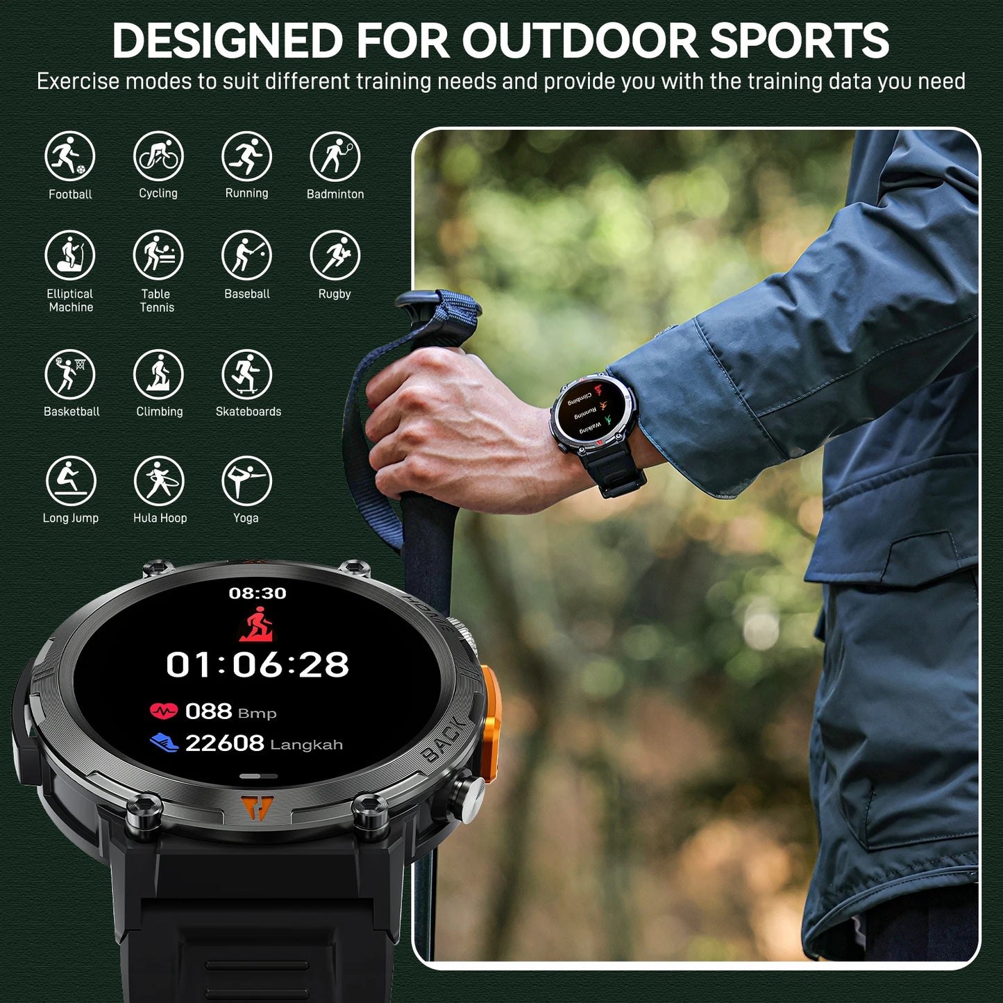 EIGIIS 2025 New Smart Watch KE3 3ATM Waterproof Sport Genuine Original Design Men Bluetooth Call Health Monitor With Flashlight