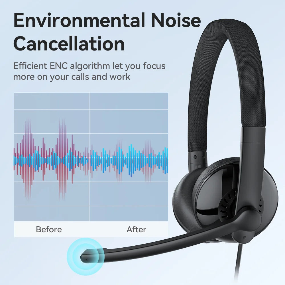MEET Wired Headset with Microphone Call Center USB Headphones ENC Noise Cancelling Office Cable Earphones for Phone/PC Computer
