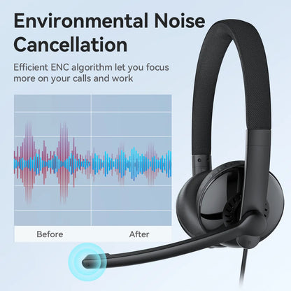 MEET Wired Headset with Microphone Call Center USB Headphones ENC Noise Cancelling Office Cable Earphones for Phone/PC Computer