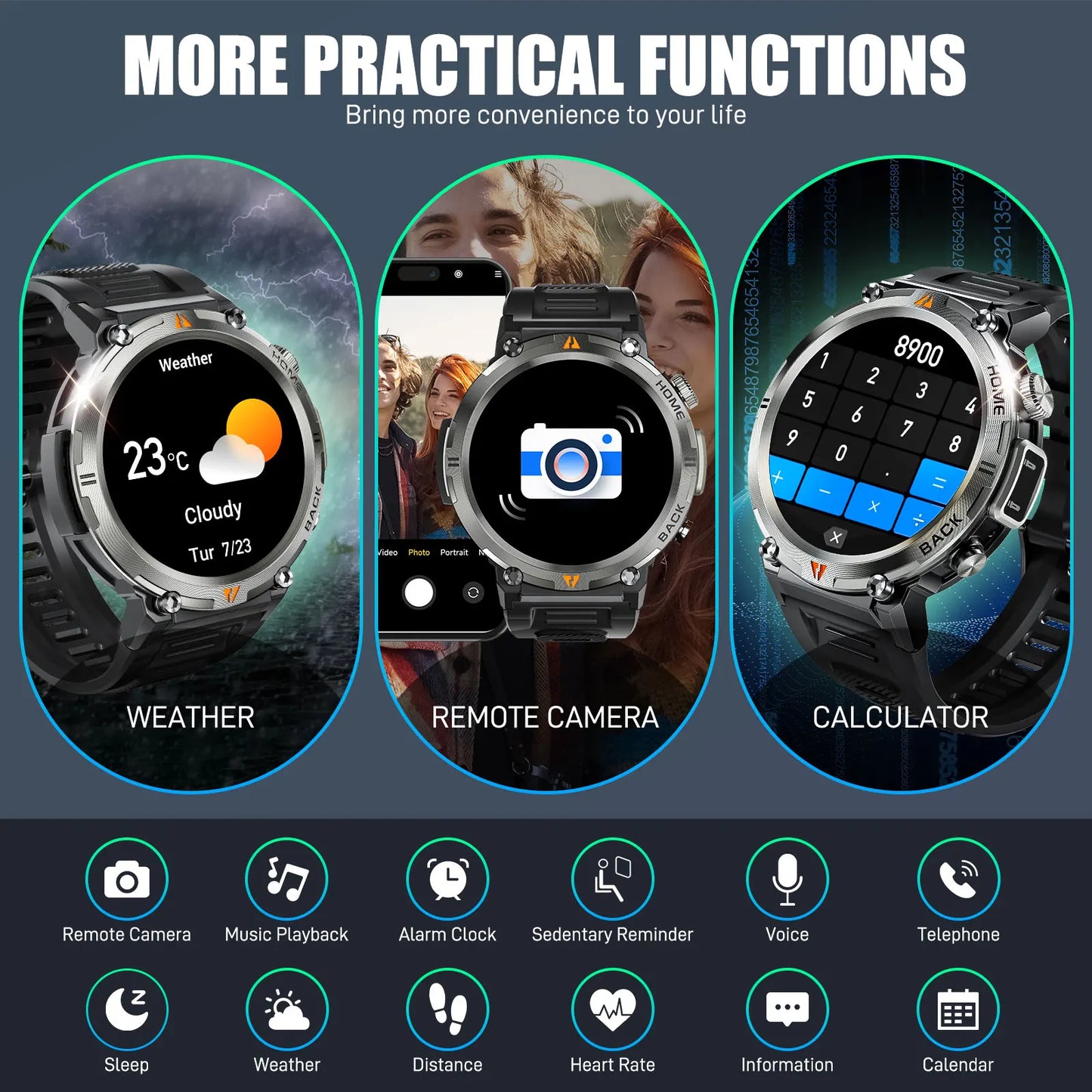 EIGIIS 2025 New Smart Watch KE3 3ATM Waterproof Sport Genuine Original Design Men Bluetooth Call Health Monitor With Flashlight