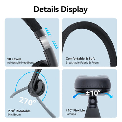 MEET Wired Headset with Microphone Call Center USB Headphones ENC Noise Cancelling Office Cable Earphones for Phone/PC Computer