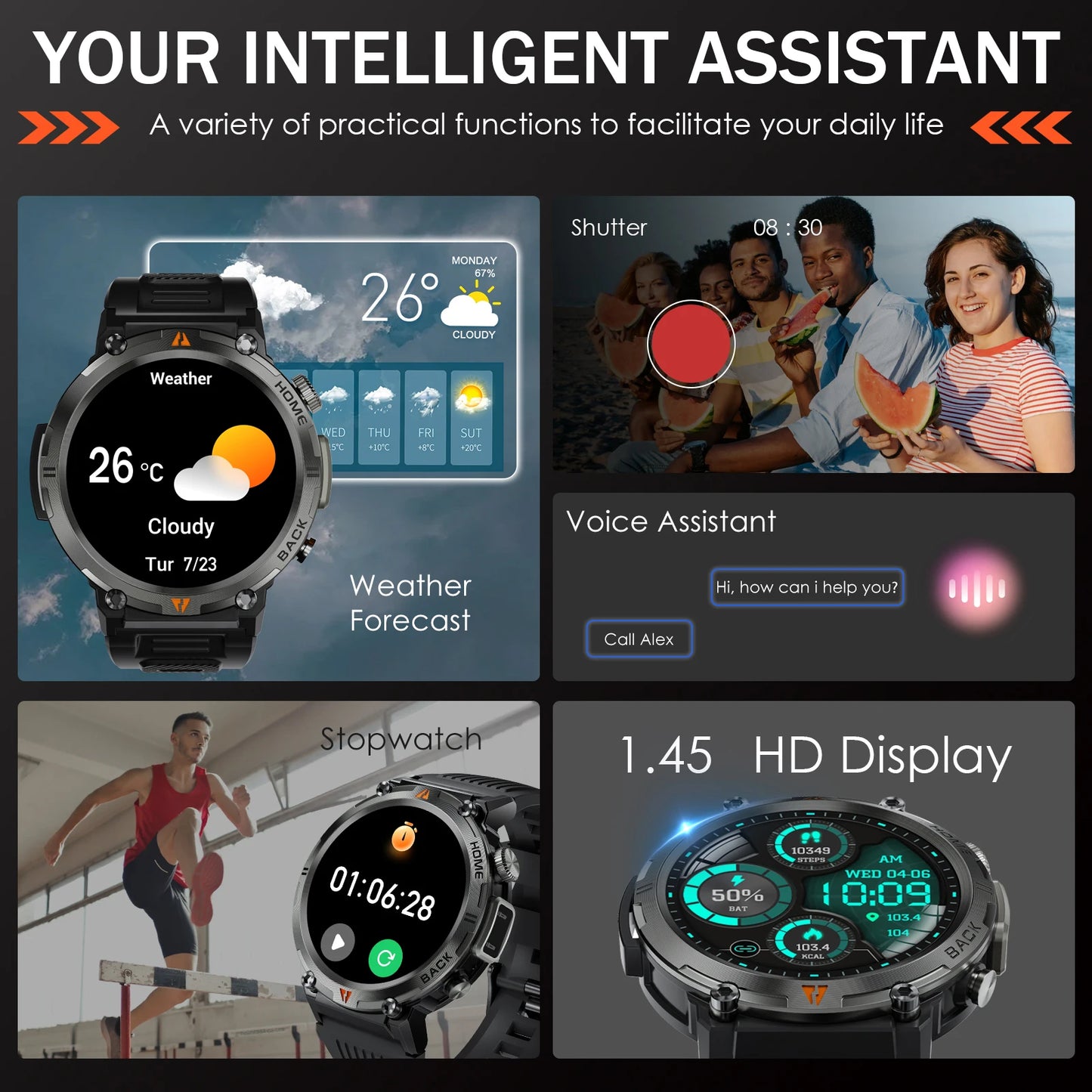 EIGIIS 2025 New Smart Watch KE3 3ATM Waterproof Sport Genuine Original Design Men Bluetooth Call Health Monitor With Flashlight